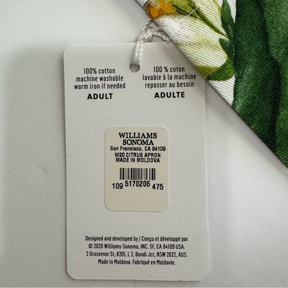Williams Sonoma Citrus Apron NWT Cotton D-Ring Neck Pockets - Picture 4 of 14